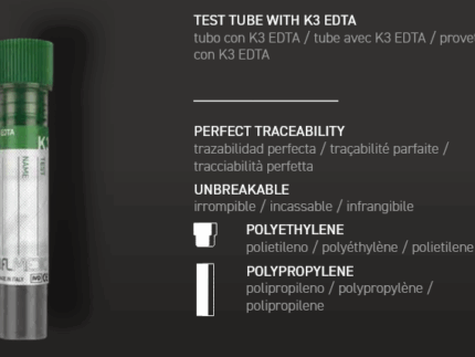 Σωληνάρια 56×12 mm με K3 EDTA, για 2,5 ml αίμα, με πράσινο πώμα.